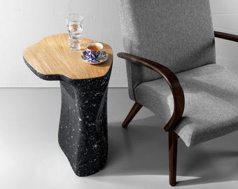 STILL Form Sculptural Side Table – Contemporary Design Object with Oak Top, Handmade Interior Table