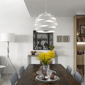 White Light Ficture, Dining Room Lighting, Modern Light Fixture, Pendant Light, Contemporary Light image 5