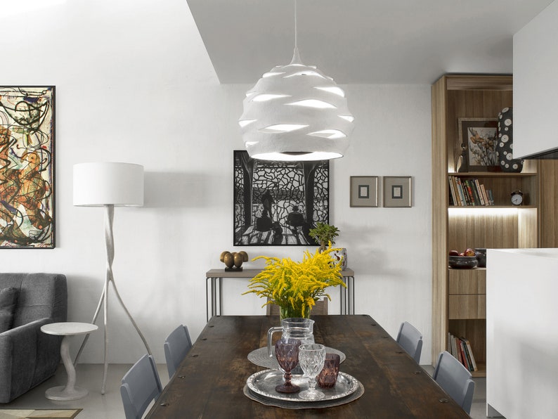 White Light Ficture, Dining Room Lighting, Modern Light Fixture, Pendant Light, Contemporary Light image 5