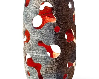 Sculptural Candle Lantern Vase, Paper Sculpture Decor, Narrow Wabi Sabi Accent