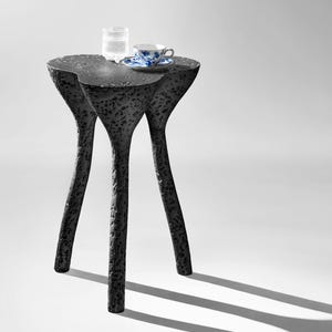 Sculptural Black Side Table – Handmade Eco-Friendly Accent Table – Minimalist Recycled Material Furniture
