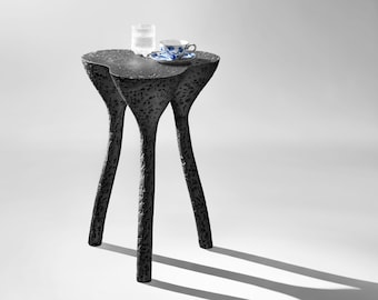 Black Side Table with Textured Surface | Tripod Accent Table for Modern Interiors