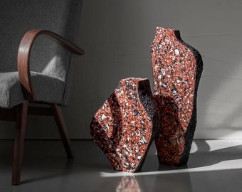 Fragment I & II – Sculptural Vase Set, Textured Stone-Like Vessels