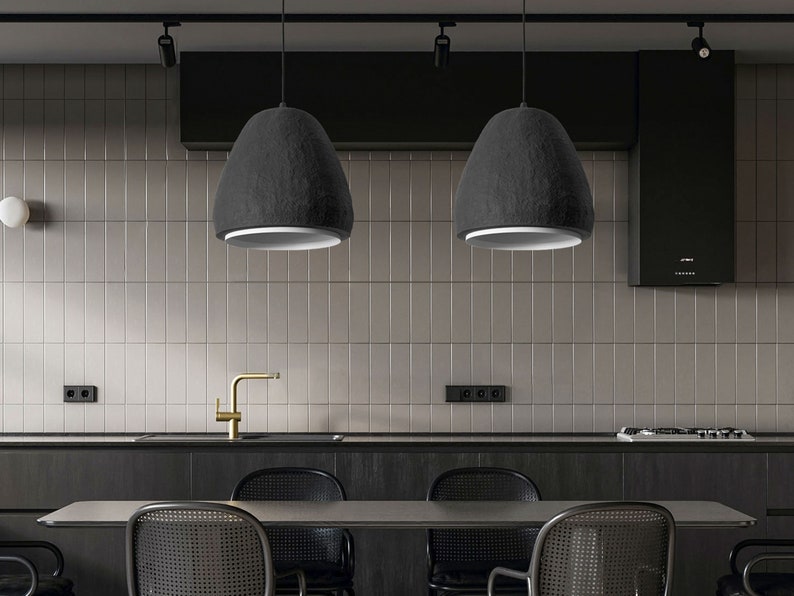 Luz industrial negra, lámpara colgante minimalista, iluminación de hormigón, iluminación de cocina imagen 2
