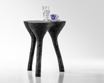 Low Black Side Table | Tripod Minimal Table with Textured Finish