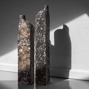Black Textured Sculptural Vases – Handmade Brutalist Art, Recycled Cardboard Set