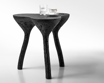 Black Coffee Table with Textured Finish | Tripod Low Table for Living Room