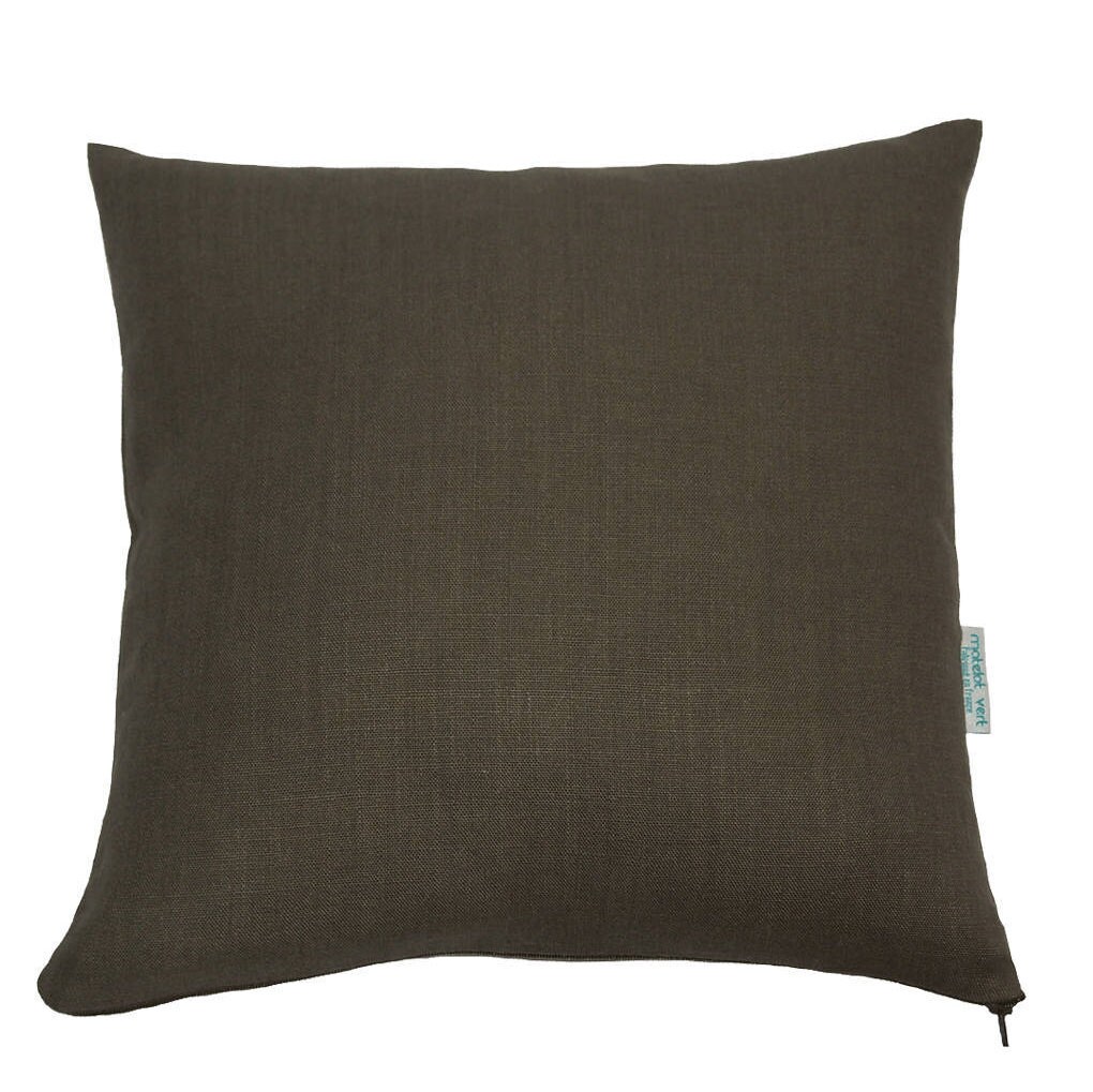 Coussin Made in France en Lin Français, Uni Kaki 40x40cm, Fabrication Française