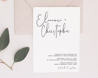 Invitación de boda simple, invitación de boda moderna, invitación de boda mínima / invitación en blanco y negro, archivo de descarga digital PDF JPG