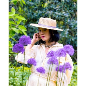 Mouchette - Boater Style Summer Straw Hat made from 1960s Vintage Woven Seagrass