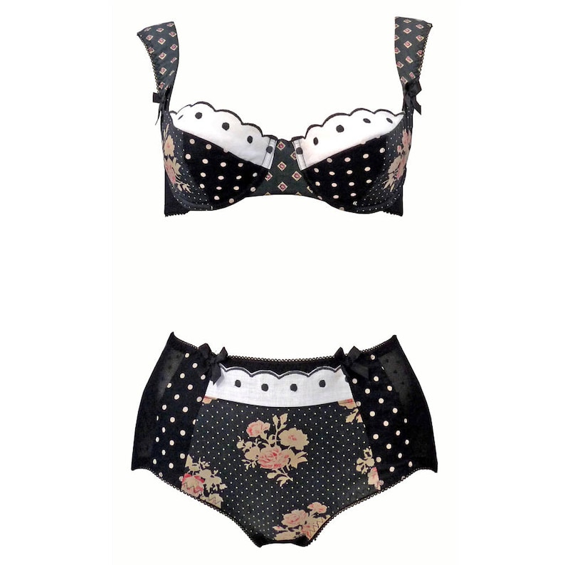 patchwork vintage cotton print and embroidery bra in any size
