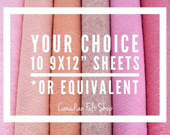 10 Wool Blend Felt Sheets, Choose Your Own Colours, Wool Fabric, Nonwoven, Merino Wool, 9x12 Sheets, 12x18 Sheets