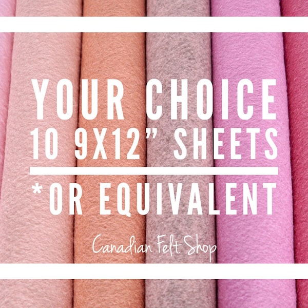 10 Wool Blend Felt Sheets, Choose Your Own Colours, Wool Fabric, Nonwoven, Merino Wool, 9x12 Sheets, 12x18 Sheets