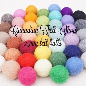 25mm Wool Felt Balls, Assorted Colours, 2.5cm Felt Balls, Felt Pom Poms, DIY, Bulk, Craft Supply, Felt Ball Garland, Handmade Felt Balls