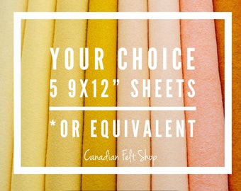 5 Wool Blend Felt Sheets, Choose Your Own Colours, Wool Fabric, Nonwoven, Merino Wool, 9x12 Sheets, 12x18 Sheets