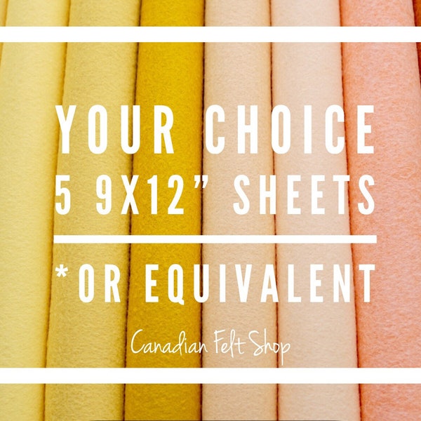 5 Wool Blend Felt Sheets, Choose Your Own Colours, Wool Fabric, Nonwoven, Merino Wool, 9x12 Sheets, 12x18 Sheets