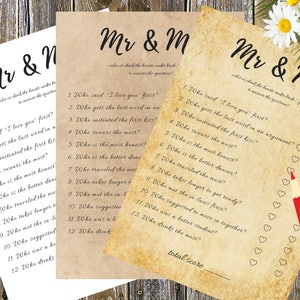 Mr and Mrs Questions Wedding Game Hen Party Game Mr and Mrs | Etsy UK