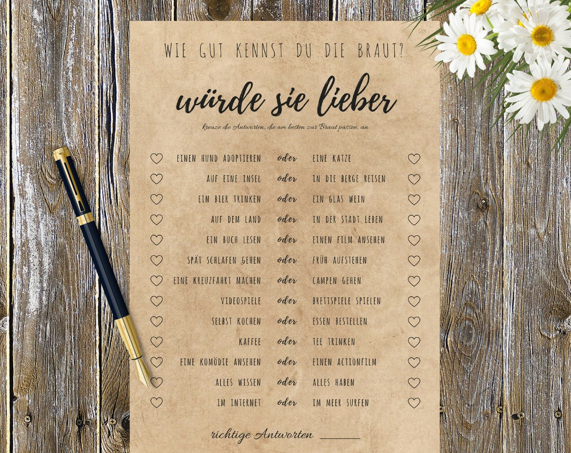 Ubereinstimmungsspiel Hochzeit Fragen Pdf
