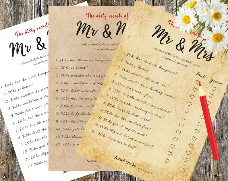 Mr and Mrs Game Dirty, Mr & Mrs, Questions, Dirty Game, Dirty