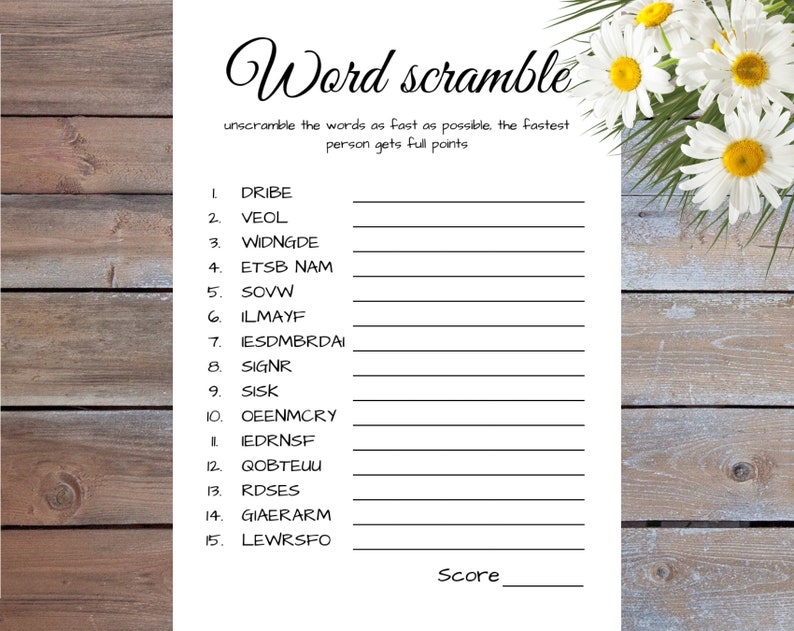 Wedding Word Scramble Game, Wedding Reception Game, Bridal Shower Word ...