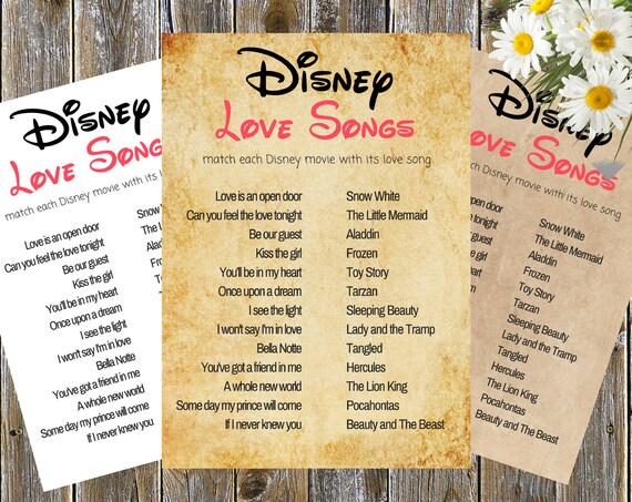 Disney Love Songs Guess The Disney Song Disney Bridal Shower Etsy