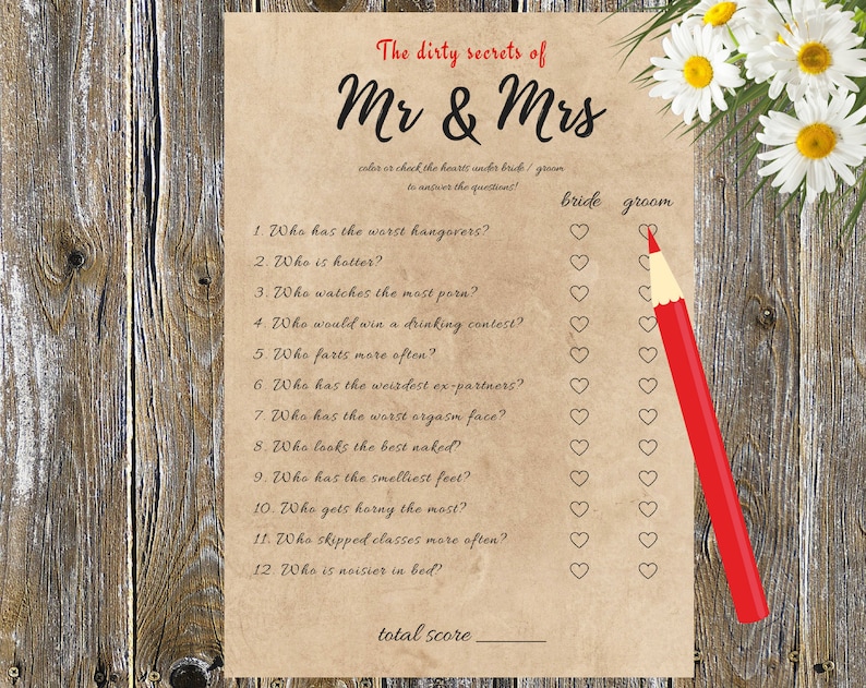 Mr and Mrs Game Dirty, Mr & Mrs, Questions, Dirty Game, Dirty Bachelorette Party Game, Dirty
