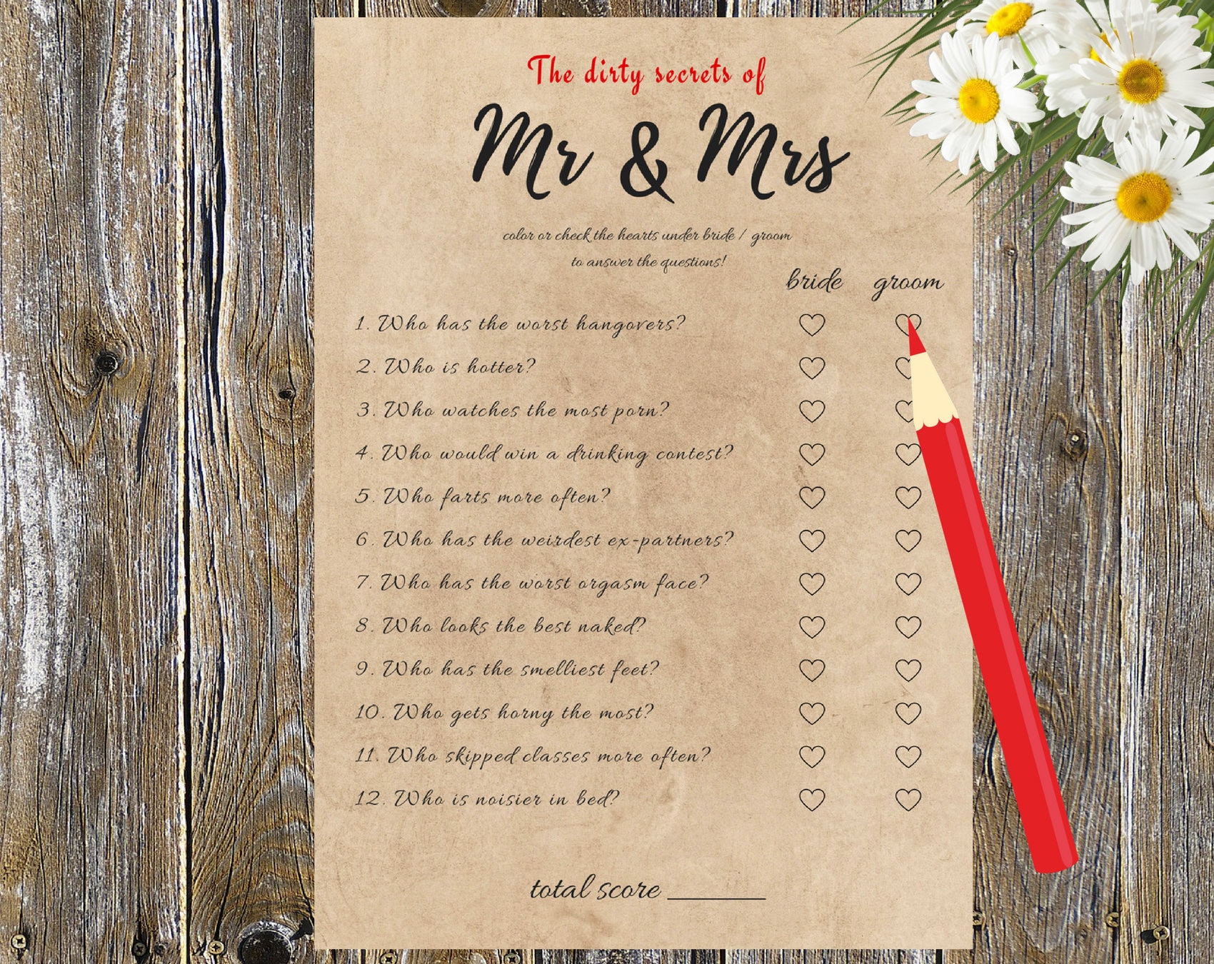 Mr and Mrs Game Dirty, Mr & Mrs, Questions, Dirty Game, Dirty