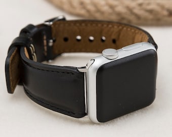 Handgemaakte zwart leren Apple Watch-band | Horlogeband: