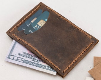 Brown Minimalist Wallet, Leather Card Holder, Slim Wallet, Mens Wallets, Groomsmen Gifts, FREE SHIPPING