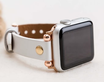 Wit leren Apple-band slank dameshorloge cadeau, gouden klinknagel