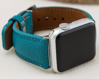 Turquoise Blue Apple watch strap, Leather Band for Apple Watch 1-9, Ultra, Free Shipping