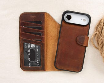 Leren portemonneehoesje iPhone 17 Air | MagSafe- en RFID-blokkering | Afneembare magnetische hoes | Handgemaakt volnerfleer