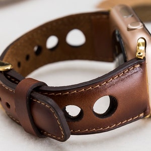 Brown Holo Rally Leather Apple watch strap for Apple watch 1-10 & Ultra, Free Shipping