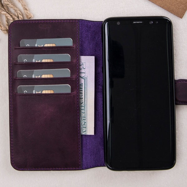 Samsung S8 / S8 Plus Purple Leather Wallet Case, Leather Case for Samsung S8 Plus, FREE SHIPPING