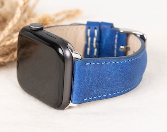 Blauwe volnerf lederen Apple Watch-band