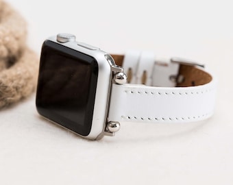Correa fina de piel de grano completo blanca para Apple Watch