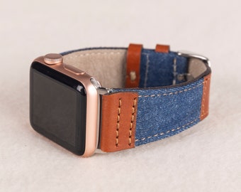 Blauw denimleren Apple Watch-sportbandje