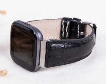 Full Grain Leather Black Croco Pattern Apple Watch Strap for series 1-11, Ultra & SE