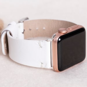 White Apple watch strap, Genuine Leather Band 38mm 42mm 40mm 44mm 49mm for Apple Watch 1-10, Ultra, Free Shipping
