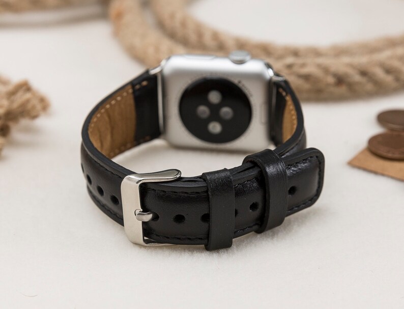 Black Apple watch strap Leather Band 38mm 42mm 40mm 44mm for Etsy