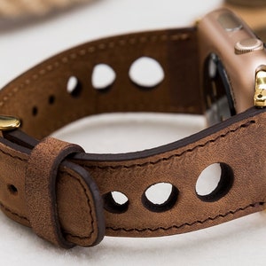 Antic Brown Holo Rally Leather Apple watch strap 38mm 42mm 40mm 44mm for Apple watch 1-10 & Ultra, Free Shipping