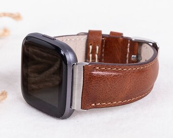 Mörkbrunt Fitbit-klockarmband i läder för Versa 1-4, Lite och Sense / Sense 2