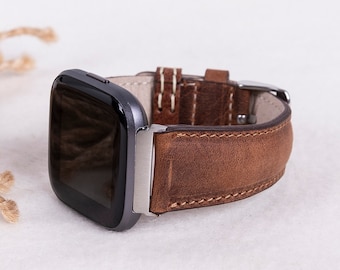 Antic Brown Leather Fitbit Watch Band for Versa 1-4, Lite & Sense / Sense 2