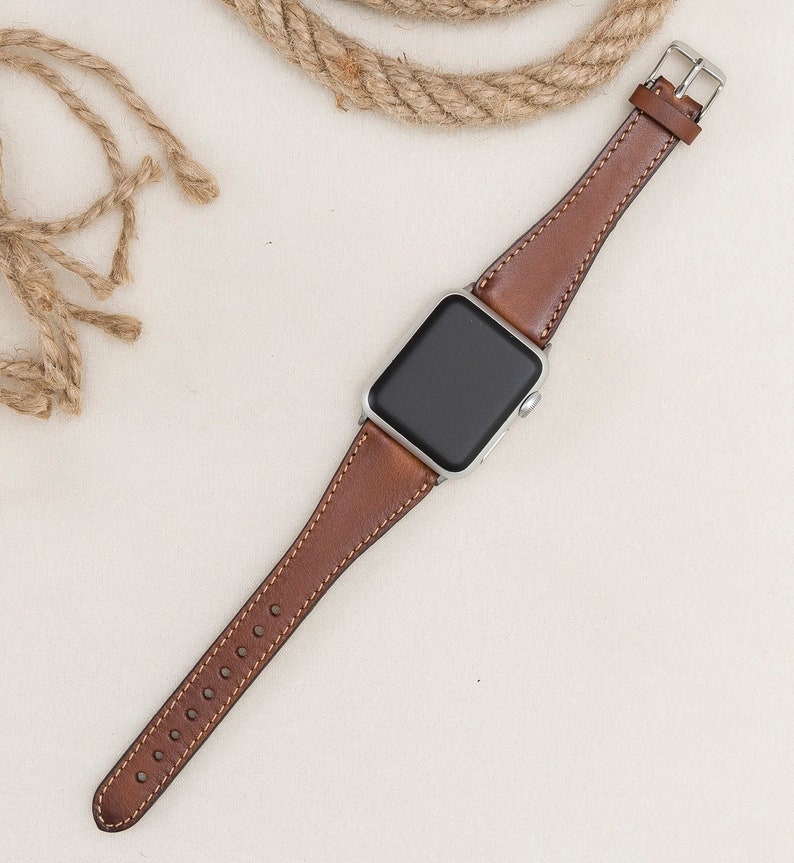 Brown Leather Slim Apple Watch Strap Slim Band 38mm 42mm 40mm Etsy
