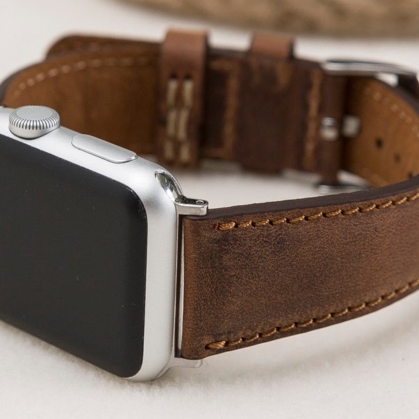 Banda de reloj de cuero marrón antigua para Apple Watch / Banda de reloj de cuero