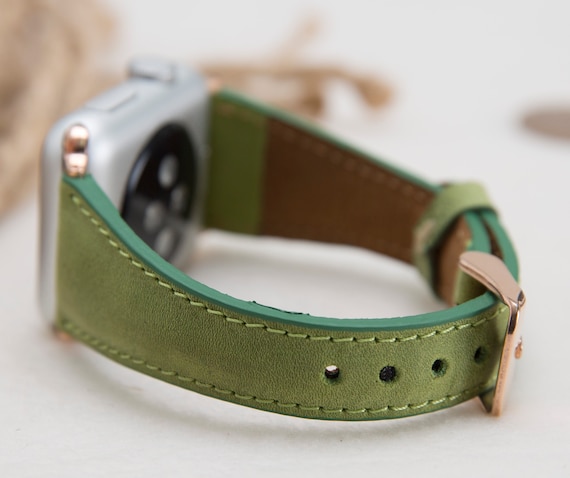 Full Grain Leather Green Slim Band for Apple Watch 1-11  display picture 2