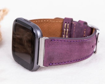 Purple Leather Fitbit Watch Band for Versa 1-4, Lite & Sense / Sense 2