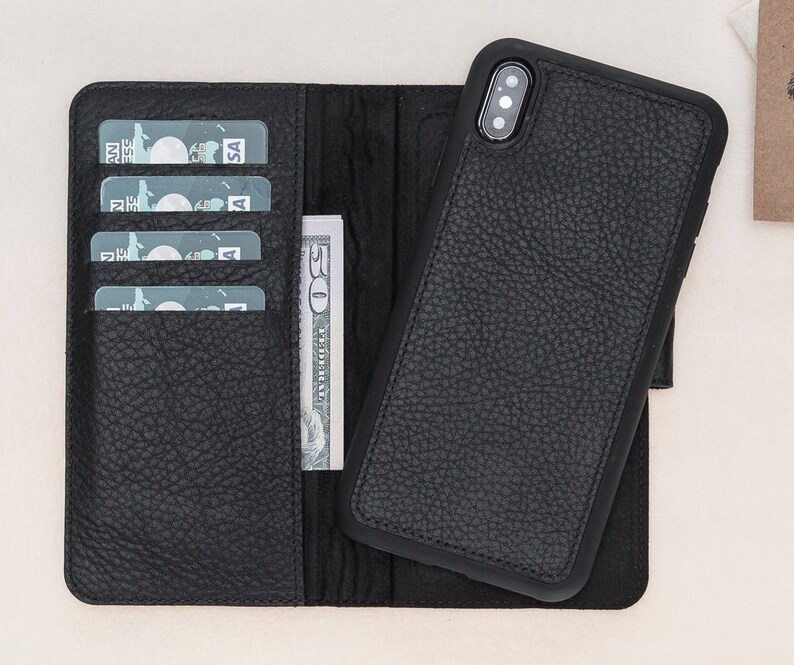 Iphone XS Max Black Detachable Wallet Case Genuine Leather Etsy