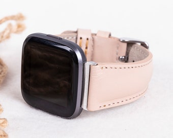 Nudekleurige leren Fitbit-horlogeband voor Versa 1-4, Lite en Sense/Sense 2