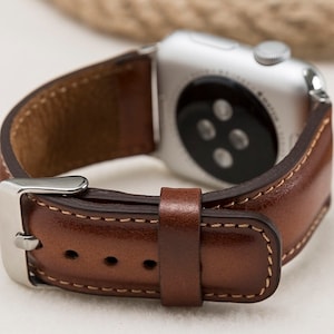 Bruine leren Apple Watch-band, 45 mm, 41 mm, 44 mm, 49 mm voor series 1-10, Ultra -Ultra 2 en SE, gratis verzending